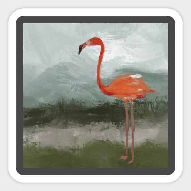 Flamingo in Swampland Sticker by morgandraws